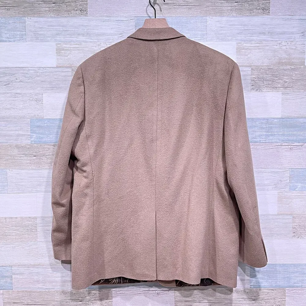 LRL Ralph Lauren Flannel Sport Coat Tan Brown Silk Wool Cashmere Mens 48R